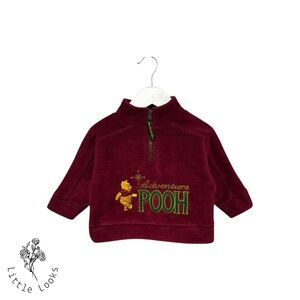 🍯 Vtg 90s Disney Embroidered Winnie The Pooh Fleece Quarter Zip Sweater size 6M